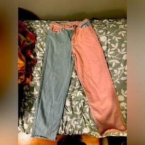 Two-tone Blue and Pink Baggy Stylish jeans Modern Fashion Streetwear pants